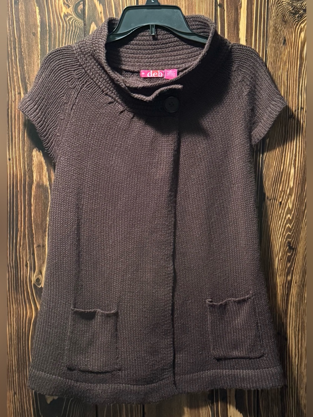Deb Brown Short-Sleeve Knit Cardigan - Size Large